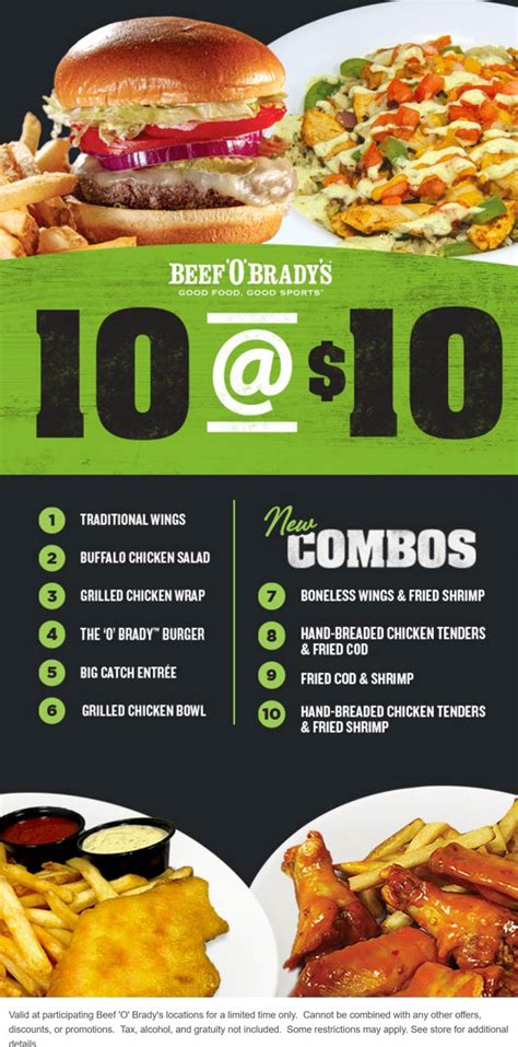 beef o brady's menu|beef o brady's fishhawk 10 for 10 menu.